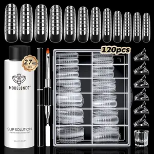 Slip Solution for Poly Gel, 2.8oz Anti-Stick Gel Liquid for Poly Gel Nails with 120Pcs Flat Dual Nail Forms Nail Tips Clips Kit