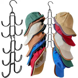Hat Hangers for Closet, Hat Organizer for Baseball Caps, Stainless Steel Hat Rack with 10 Hooks for Caps Storage and Closet Organization (Black)
