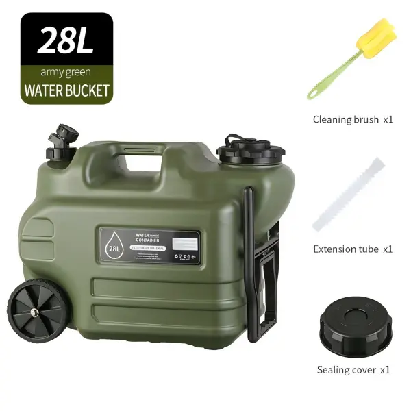 28L / 7.4Gal Portable Rolling Water Storage Tank with Wheels, Handle & Tap, Leakproof PE Water Container Jug, Multifunctional Outdoor Water Dispenser for Camping RV Overlanding Picnic Hiking Emergency Hurricane Survival Prep