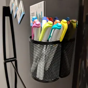 Half-Circle Magnetic Refrigerator Organizer, Iron Art Magnet Pen Holder, Desk Organizers, Desk Tidy, Stationery Organizer, Home Office Storage Basket, Desk Supplies, 1pc Magnetic Storage Box