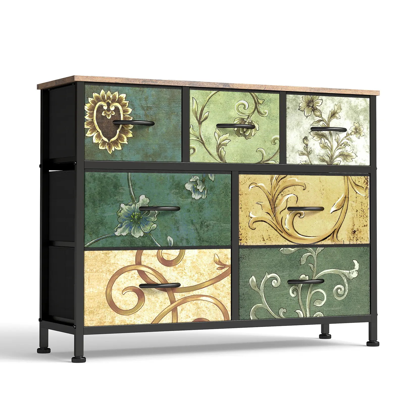 Large Capacity Storage Unit with Fabric Drawers and Wood Top, Foldable Space-Saving Design, Sturdy X-Frame, Tool-Free Assembly for Small Spaces