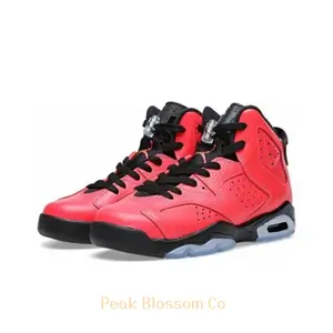 Classic Red and Black High-Top Basketball Shoes with Retro Leather Texture and Icy Outsole