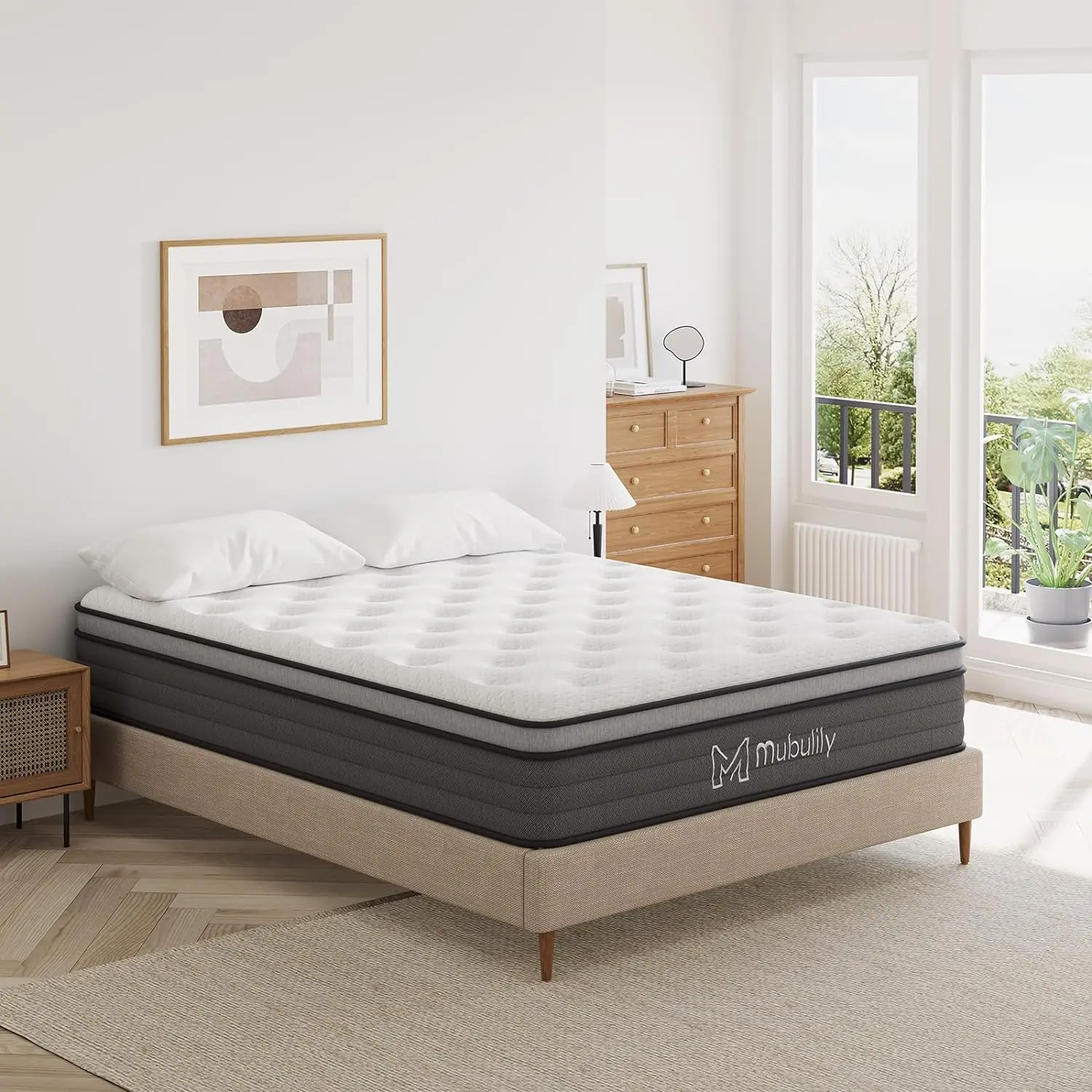 Queen Mattress,10 Inch Hybrid Mattress in a Box with Gel Memory Foam Mattress,Individually Wrapped Pocket Coils Innerspring Mattress,Pressure Relief,Back Pain Relief,CertiPUR-US. Bamboo Cooling