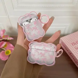 Wave Edge Butterfly Knot Earphone Case Protector, Fits AirPods 1/2/3/4/pro Generations, with Lanyard, Durable Earphone Cover, Protection