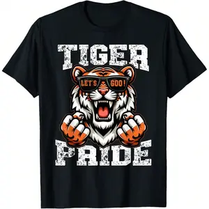 Retro Vintage Tiger Pride School Sports Team Tiger Mascot T-Shirt, Black Crew Neck, Casual And Stylish, Soft 100% Cotton