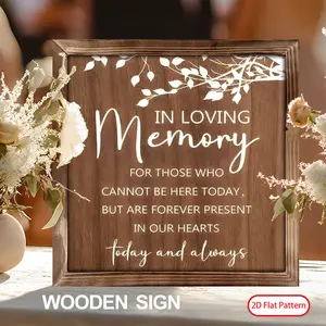 (2D Flat)  1PC 8 x 8 Inches Romantic Wedding Wooden Sign In Loving Memory Wood Sign Memorial Table Sign for Wedding Bridal Shower Party Decor, Loving Memory for Ceremony and Reception