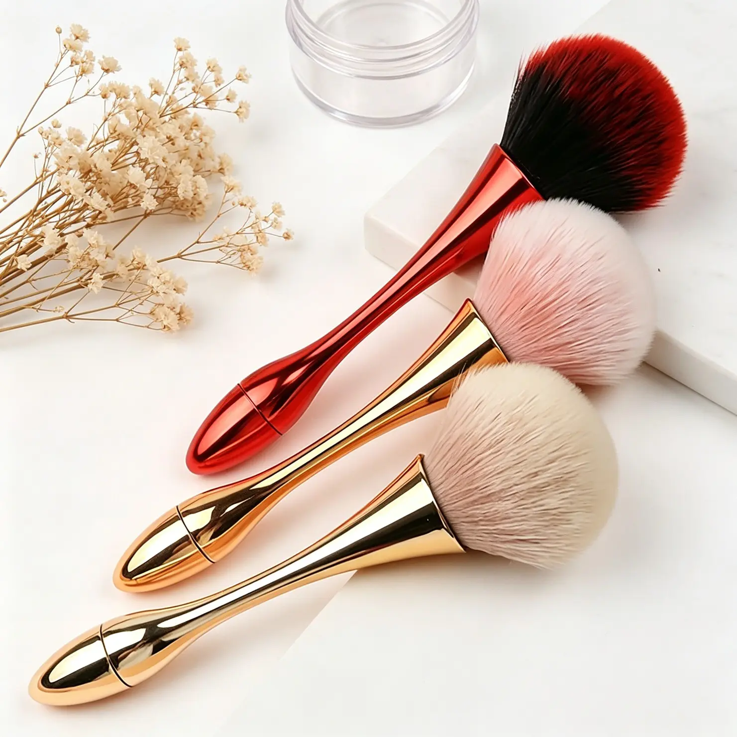 2-Pack Multi-Functional Sandglass Dust Brush with Handle, Soft Skin-Friendly Gentle Bristles, Nail Art, Loose Powder, Blush Brush, Three-In-One Design, Nail Art Tools