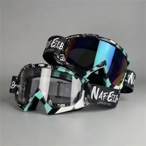 NAFEIB 2-Pack Motorcycle Goggles (Suitable for Motocross & Off Road Use) – Cool Motorcycle Protective Gear Accessories with Adjustable Elastic Strap and Replaceable Lenses for Riding, Cycling, Motocross Goggles, Off Road Goggles