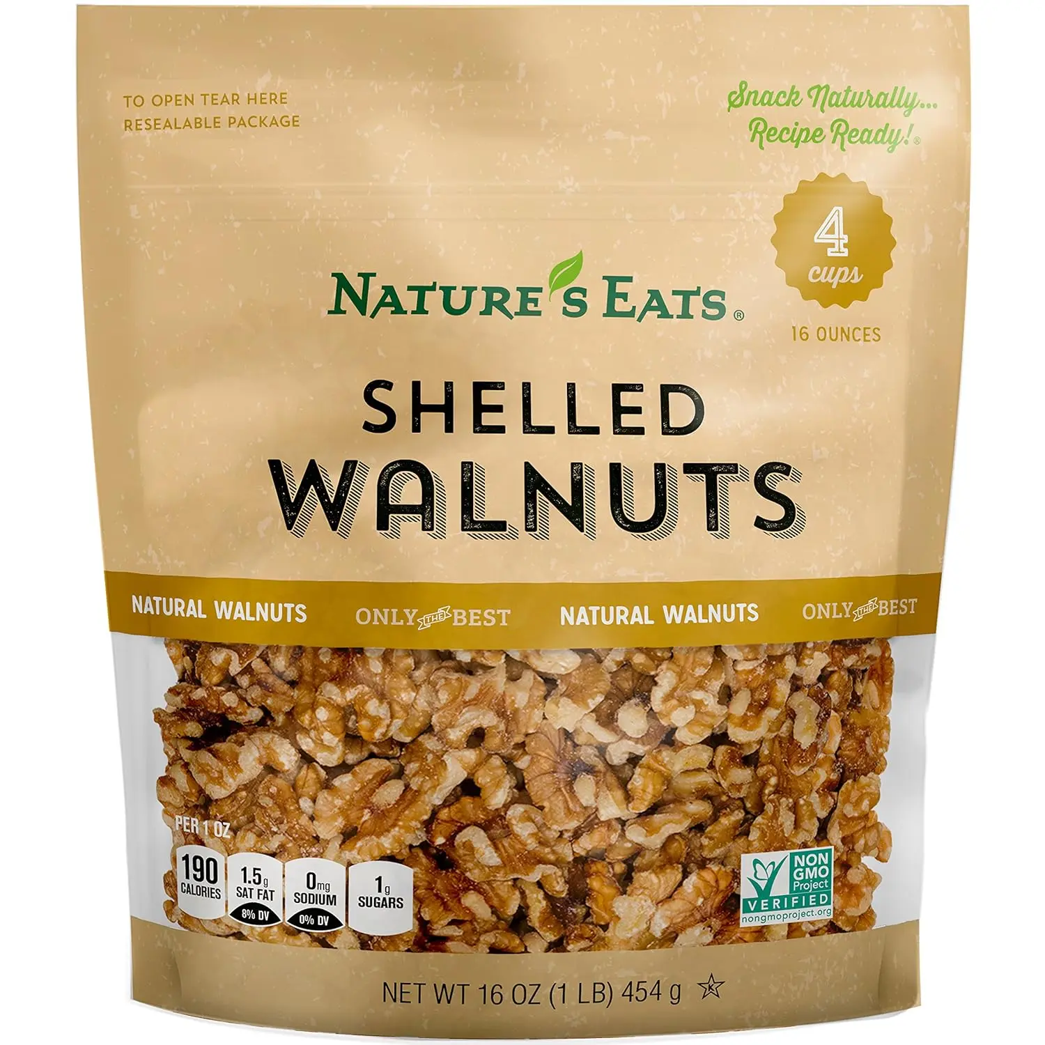 Nature’s Eats Shelled Walnuts 16 oz - 100% Natural Raw Walnut Halves & Pieces - Unsalted Healthy Snack - Fresh, Crunchy, Kosher Certified, Non-GMO, Keto-Friendly Baking & Cooking Nuts
