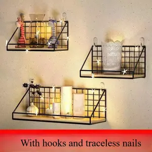 3pcs Wall Mounted Heavy-Duty Storage Rack Basket - Rust Proof Iron Hanging Storage Rack, Suitable For Kitchen, Bathroom, Bedroom, Office - Farmhouse And Industrial Style Decoration