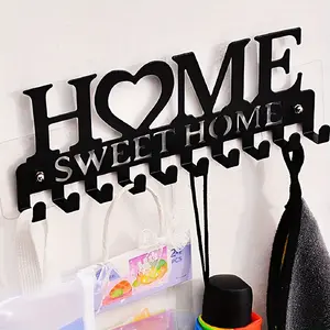1 pc black wall mounted keychain storage rack Key Holder Wall Mounted Hanger with decorative hooks, suitable for hanging jackets and hats, rust proof storage rack, suitable for entrances or corridors