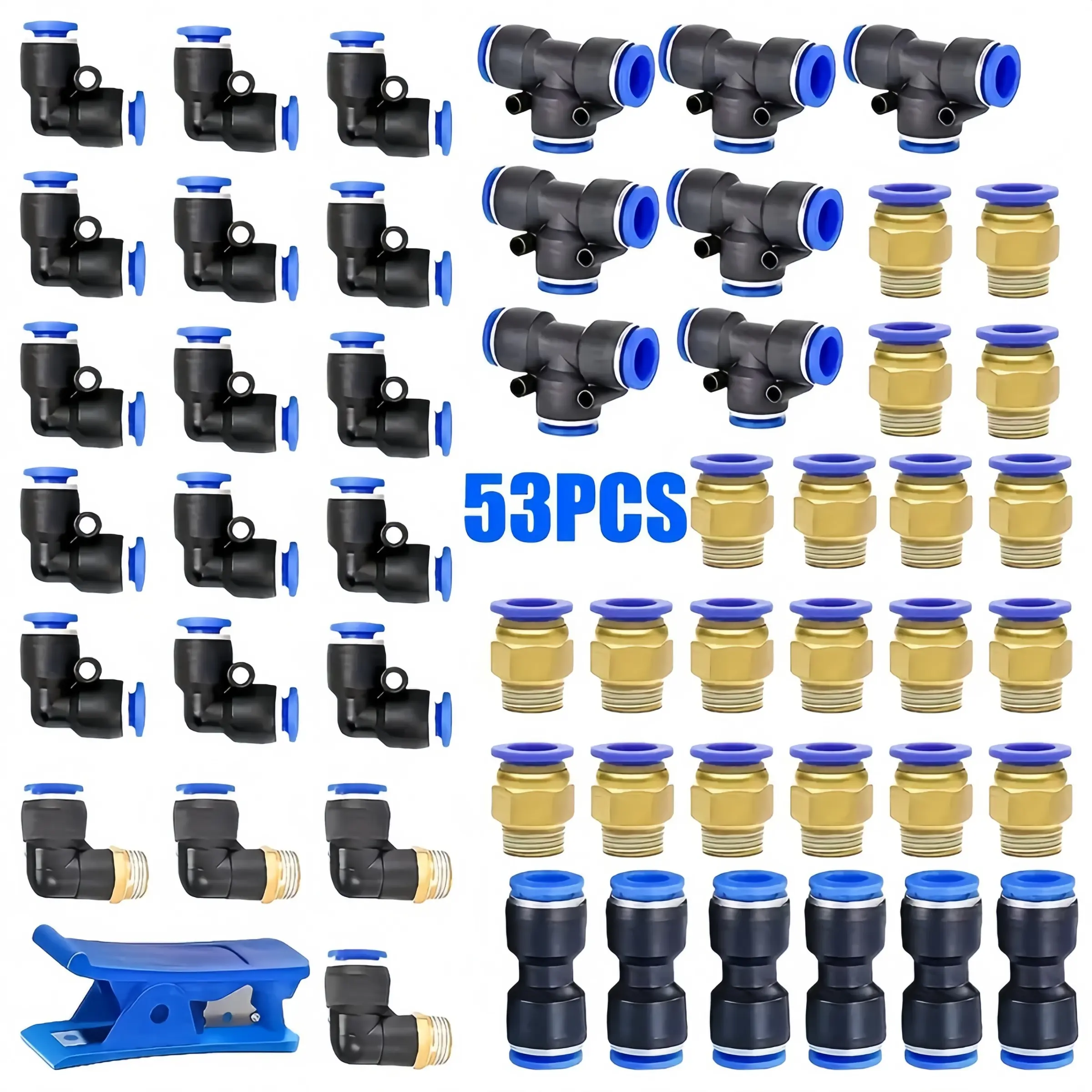 53-Piece Quick-Connect Fitting Set, Air Hose Fittings, Air Hose Connectors, Hose Adapter Set for 4mm/6mm/8mm Hoses, Efficient Coupling Solutions, Durable & Secure Fit