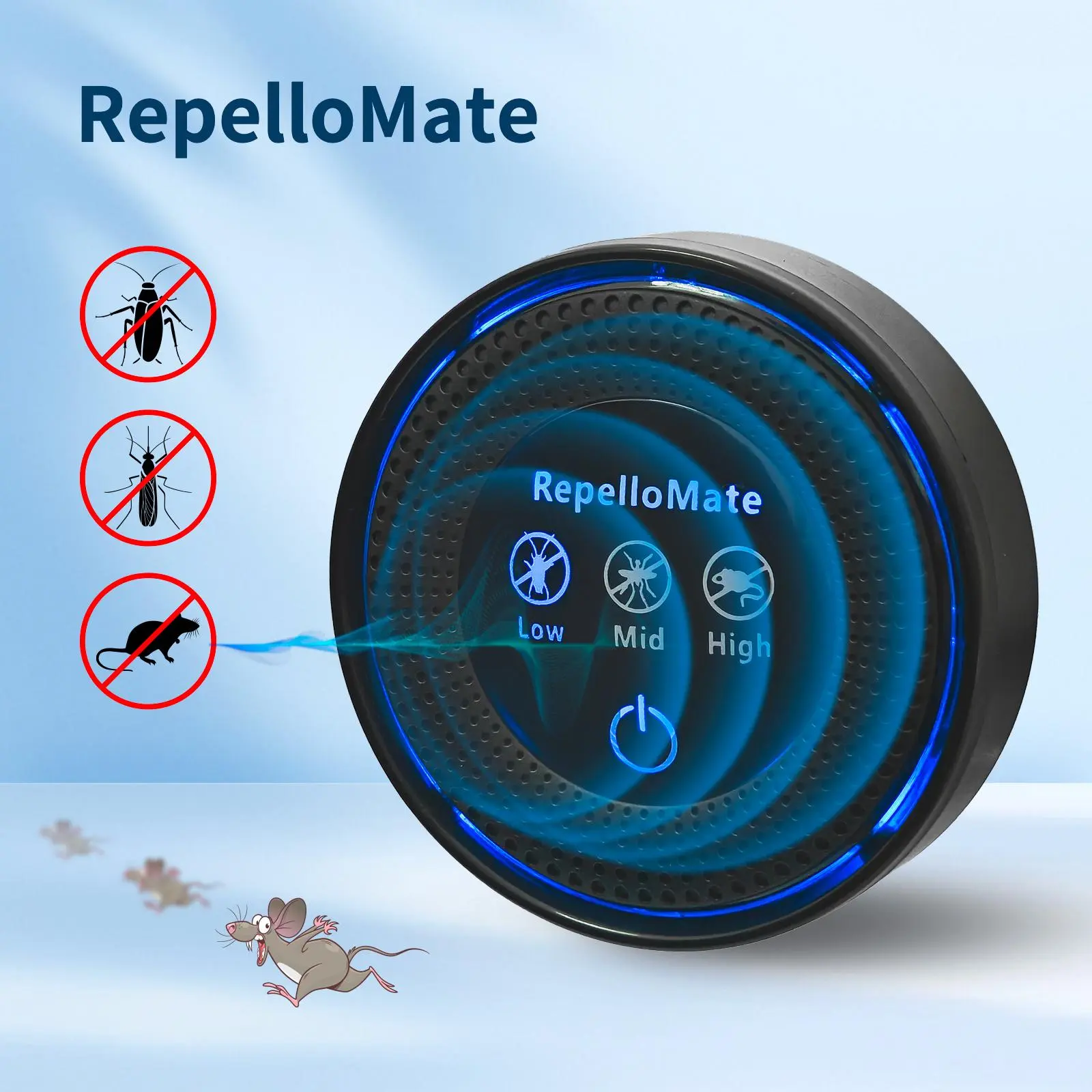 RepelloMate Ultrasonic Pest Repellent Plug-In - 3 Adjustable Modes, Chemical-Free Eco-Friendly Household Device for Indoor Room, Wall Use Against Mice, Rats, Spiders, Ants, Roaches, Mosquitoes, Bugs (Ant Electronic Mosquito Killers), Bug Repellent Electro