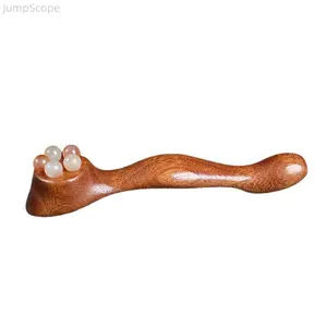 Wooden Jade Roller Eye Massager, Acupoint Massage Tool, Natural Goat Horn Ball Gua Sha Wand for Face Eye Relaxation
