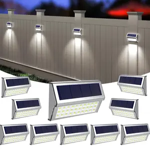 10 Pack of 30 LED Fence Lights Waterproof Solar Powered Deck Post Lamps Stainless Steel Outside Step Lighting for Backyard Yard Walkway Stairs, Cool White Light and warm light available