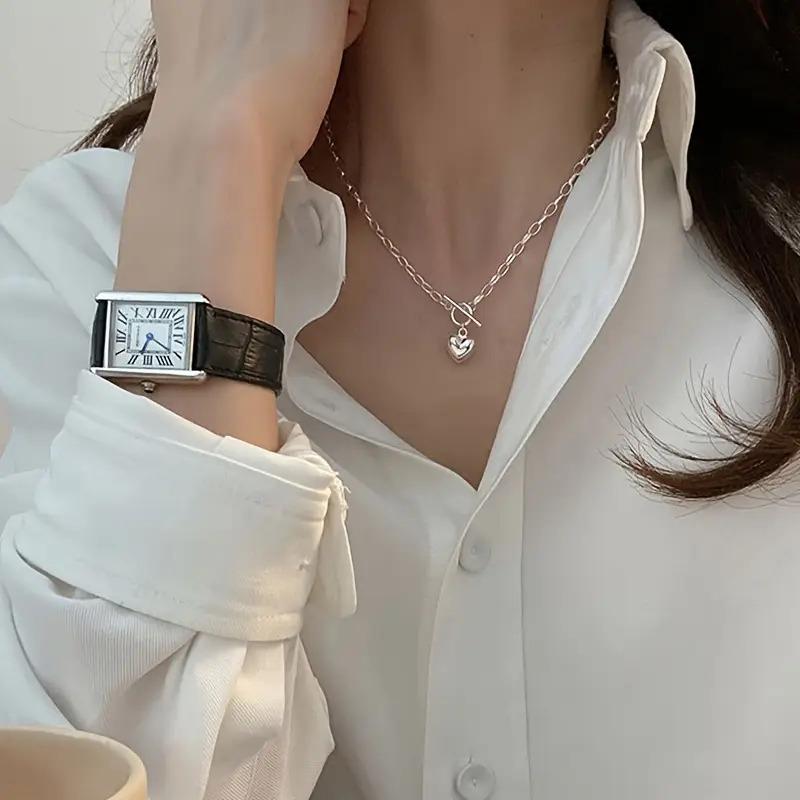 Easter Gift for her, Silver Heart-Shaped Pendant Necklace, Romantic Clavicle Chain with OT Buckle Design, Ideal Daily Wear for Girls & Women Easter Gift for her, Silver Heart-Shaped Pendant Necklace, Romantic Clavicle Chain with OT Buckle Design, Ideal Daily Wear for Girls & Women