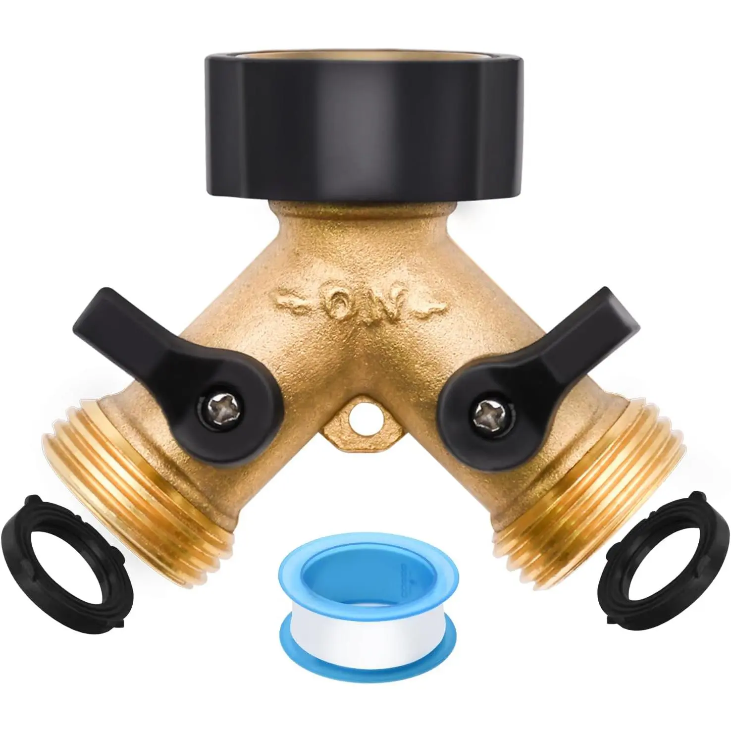 Outdoor 2-Way Hose Splitter (1/2/4 Pack) for 3/4" Garden Water Connectors, Equipped with Rubber Washers & Tapes, 3/4" Hose Connector