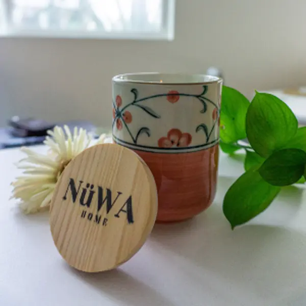 Nüwa | Japanese Cherry Blossom Ceramic Candle | Natural Soy Wax | 8 Ounce | Asian Art Home Decor | Birthday Gift | Wedding Gift | Housewarming