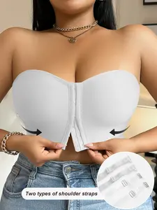 Women’s plus size Strapless Bandeau Bra, Front Hook Closure Push Up Bra, Non-Slip Seamless Support for Backless, Strapless & Off-Shoulder Outfits