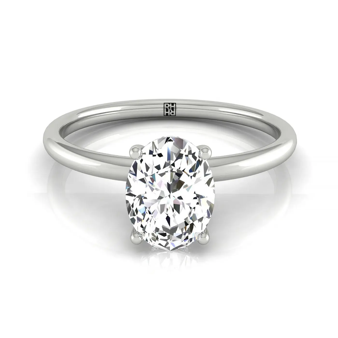 Upper Hidden Halo Solitaire Oval Engagement Ring Setting in Platinum ...