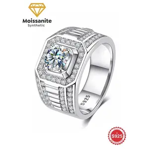 925 Sterling Silver Men's Elegant Synthetic Moissanite Ring, Solitaire Ring, Exquisite Trendy Engagement Ring, Fashionable Jewelry Accessories for Men As Wedding Gift