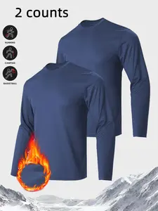 Men's Thermal Underwear Set, Fleece Lined Long Sleeve Shirts, Casual Fit for Fall & Winter, Warm Inner Layer Clothing