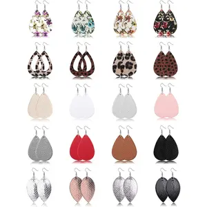 ZELORES 20 Pairs of Ladies Lightweight Artificial Leather Earrings Set Drop-shaped Leaf Leopard Earrings Fashion Joker Earrings Combination