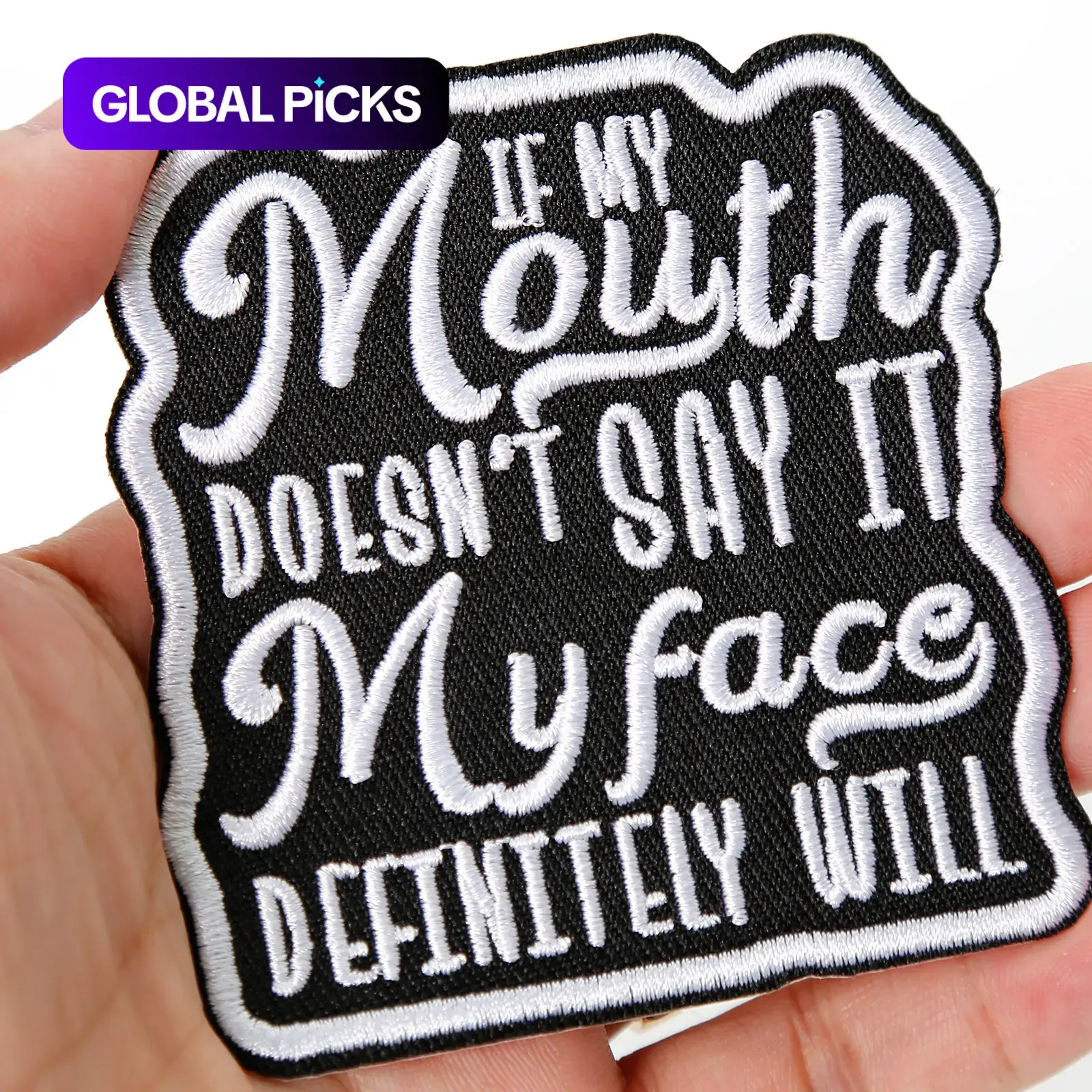 1 Count 'If My Mouth Doesn't Say It My Face Definitely Will' Iron-On Patch, Funny Sarcastic Embroidered Lettered Patches for Clothes, Backpacks, Jeans and Hats, DIY Embroidery Applique #GLOBAL PICKS
