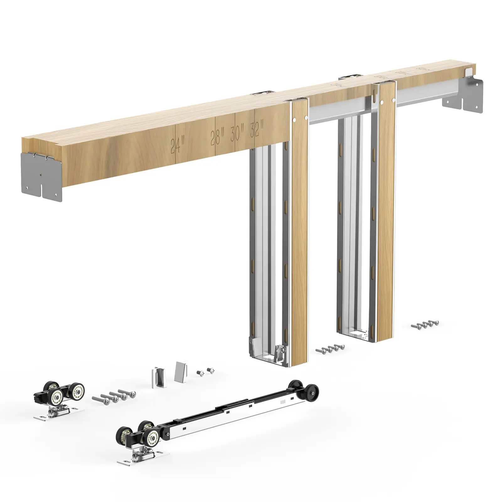 VEVOR Adjustable Rustproof Steel Pocket Door Frame Kit, Wood & Galvanized Steel Silent Sliding Door Solution, 24-30in Wide Cuttable Size, 80in Height Fit, 2-Way Soft Close, Easy Install for DIY Users, Living Room, Office