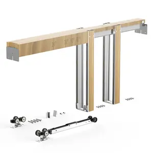 【fathersdaygift】VEVOR Pocket Door Frame Kit, for 24-30 in Wide 80 in High Door, Pocket Door Kit with Two-Way Soft Close Mechanism, Slide Smoothly Quietly, Easy to Install, Wood and Galvanized Steel, for Living Room