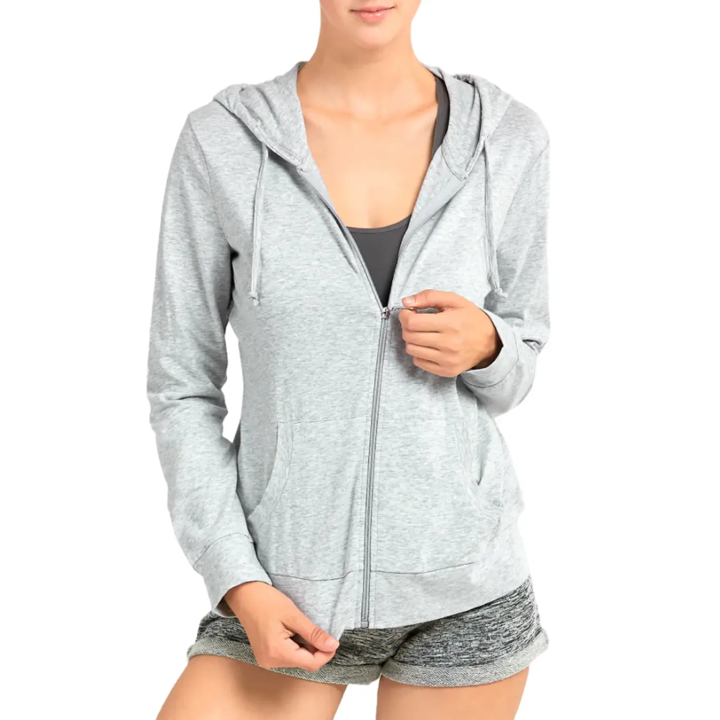Women’s Lightweight Cotton Hoodie with Packets Full Zip Up Cotton Blend Drawstring Regular & Plus Size Casual Zipper Hooded Sweatshirt Womenswear Activewear