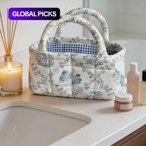 Vintage Floral Print Quilted Storage Basket, Foldable Snack Basket, Laundry Basket, Bathroom Organizer, Home Organizer, Bedroom Essentials, Large Capacity #GLOBAL PICKS
