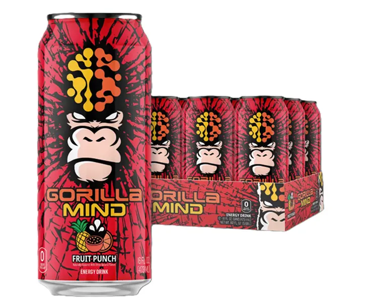 Gorilla Mind Energy Beverage - Sugar-Free, Gluten-Free, Non-GMO - 200mg Caffeine, Nootropic-Infused (Case of 12)