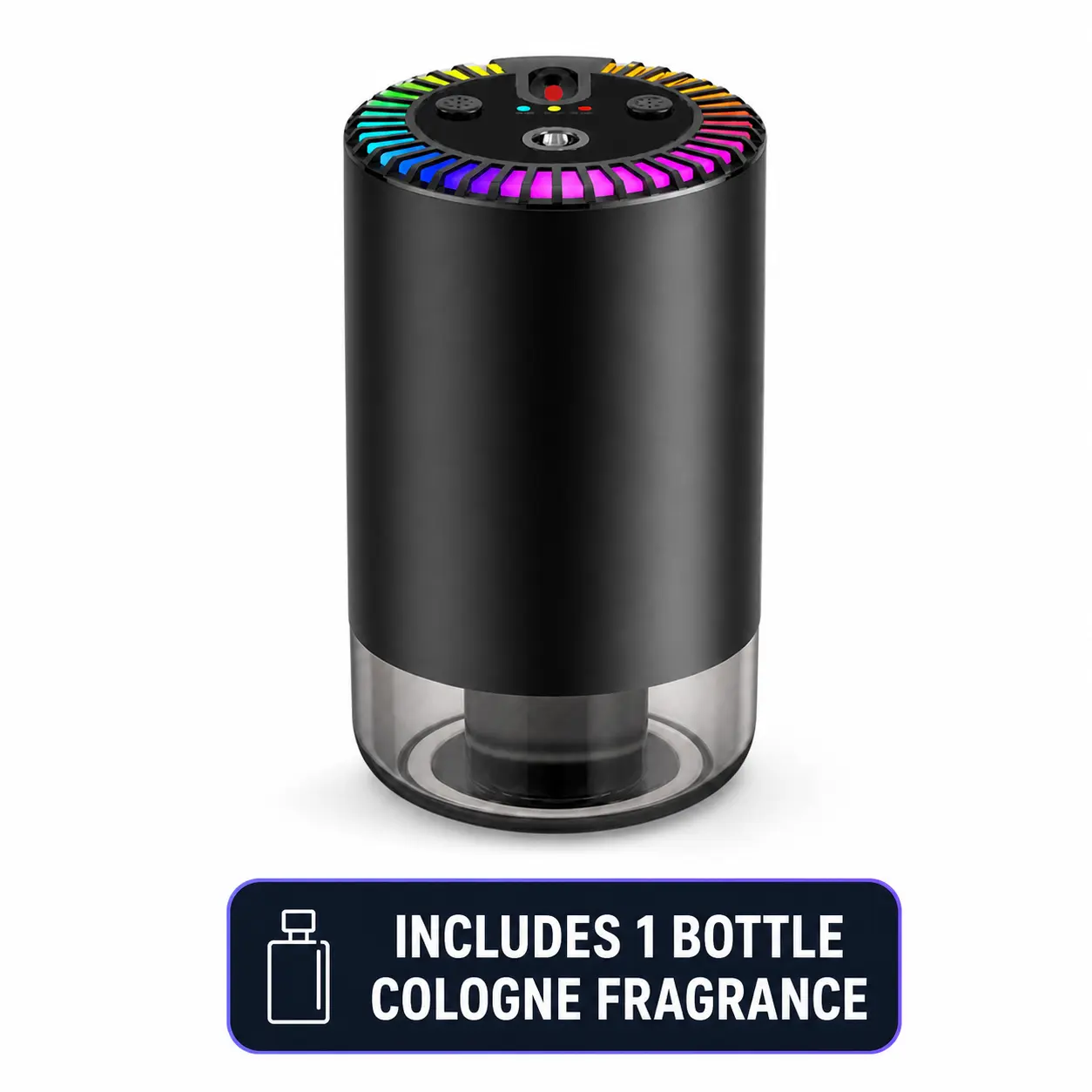 Black Cylinder Unit Smart Car Fragrance Diffuser Auto Accessories - 4.53x3.35x3.35", Automatic Mist, Starry Sky Projector, Colorful Ambient Light, Cup Holder Lights, Car Accessories Interior Aroma Item