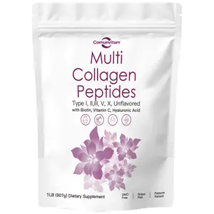 Multi Collagen Peptides Powder for Glowing Skin, Hair & Nails | Grass-Fed Hydrolyzed Collagen Types I, II, III, V, X | Infused with Hyaluronic Acid, Biotin & Vitamin C | Unflavored, Easy-Mix