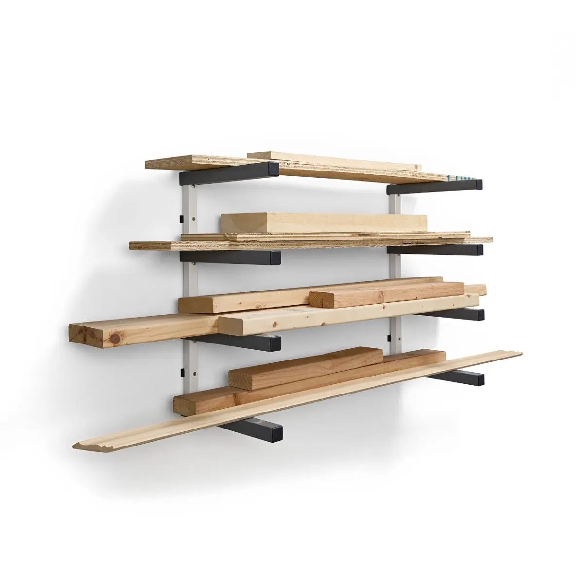 Bora 4-Level Lumber Storage Rack, White and Gray PBR-0420