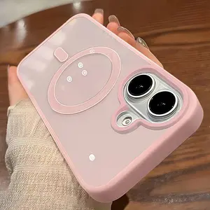 New Senior 16 Pink Magnetic Phone Case for iPhone 17 Pro Max Air 16 15 14 13 12 11 Pro Max Plus Matte Frame Clear Anti-Slip Protection wow  colour