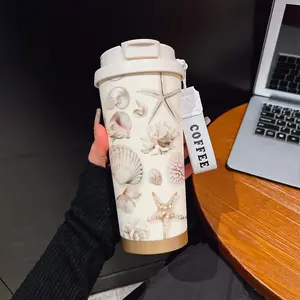 Abstract Starfish Seashell Coffee Cup, Portable Dual Drink Insulated Tumbler, Keeps Warm/cold, Stylish, Office, Travel, Outdoor Essential