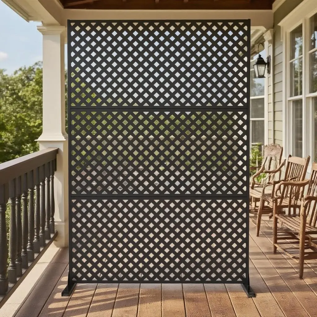 72" x 47" Galvanized Steel Metal Privacy Screen with Stand, Decorative Outdoor Privacy Fence & Indoor Room Divider Panel for Patio, Deck, Balcony, Garden & Backyard