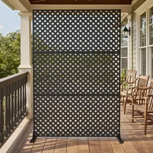 72" x 47" Galvanized Steel Metal Privacy Screen with Stand, Decorative Outdoor Privacy Fence & Indoor Room Divider Panel for Patio, Deck, Balcony, Garden & Backyard