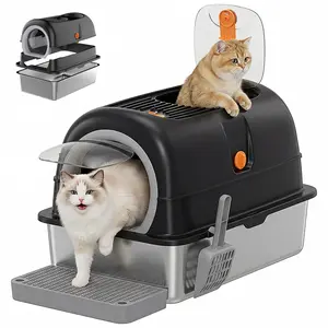 Sweetcrispy Premium Stainless Steel Cat Litter Box with Lid, XL Size High Walls Anti-Urine Leakage, Easy-Clean for Big Cats, Includes Scoop and Mat, Odor Proof