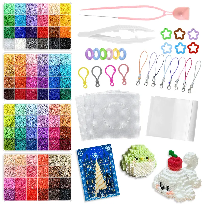 DIY Fuse Beads Kit 48,000+ Pieces, Beads Set with Templates & Tools, Extra 2,000 Refill Beads, Summer Break Crafts, Family DIY Activity, Creative Handmade Gift for Kids & Adults, Pixel Art and TikTok DIY Projects