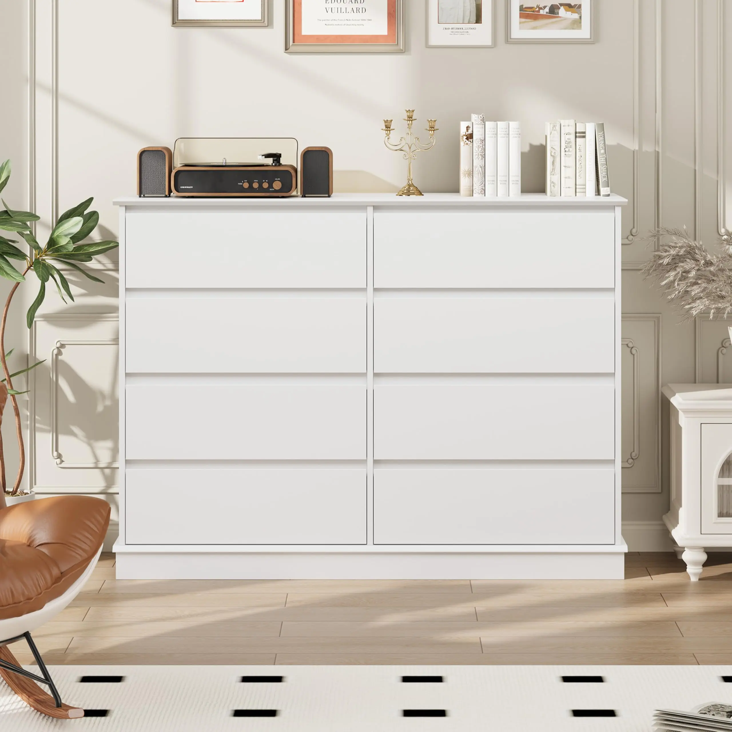 8 Drawer Dressers for Bedroom, Chest of Drawers with Deep Drawers, Large Double Dresser for Closet with Wide Top, Horizontal Wooden Dresser for Living Room, Hallway