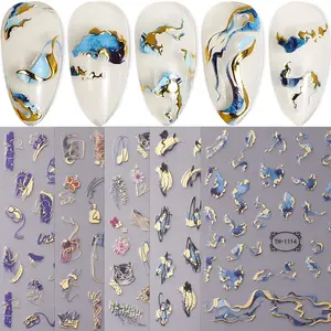 8 Sheets Marble French Tip Nail Art Stickers Decals Self-Adhesive Pegatinas Uñas Wave Line Nail Supplies Nail Art Design Decoration Accessories springtok
