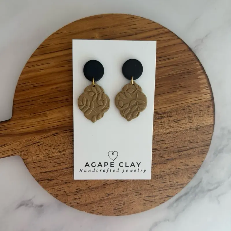 Beige on Black Moroccan Floral Imprint Dangles earthy jewelry