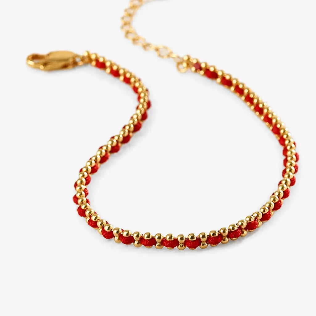 Women's Red String Bracelets - Handcrafted Boho Minimalist Woven Cord Jewelry with Gold Beads, Adjustable Lucky Charm, Gold Aesthetic Daily Wear, Gift-Ready Token for Birthday, Party, Anniversary