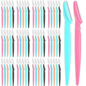 100 Pcs Eyebrow and Face Razors for Women and Men, Multi-Color Facial Shavers with Protective Covers, Dermaplane Eyebrow Trimmer Razor Set for Beginners
