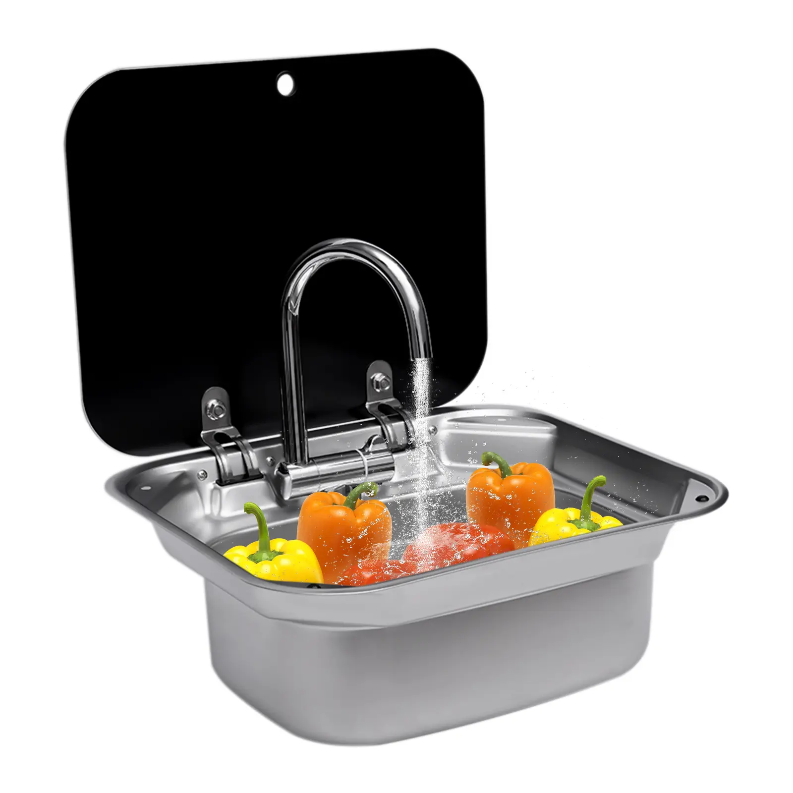 Bar RV Sink, Kitchen Sink with Folde Faucet & Cover, 304 Stainless Steel Drop-In Sinks Single Bowl Hand Wash Basin Sinks for Workstation, RV, Boat, Prep Kitchen, Camper Van and Bar Sink