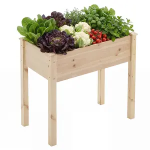 Raised Garden Bed with Legs and Drainage Holes, 34x18x30 Inch Elevated Wooden Planter Box, Includes Liner for Herbs Flowers Vegetables – Perfect for Patio Balcony Backyard