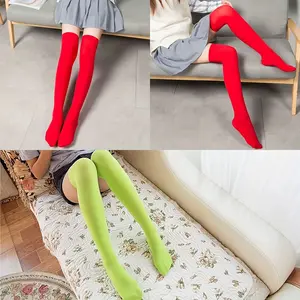 1 Pair Japanese Style Velvet Over-the-Knee Socks - Non-Slip Thigh High Stockings for Women, Soft Polyester, Solid Color, Machine Washable, Perfect for Spring & Fall, Cute Socks